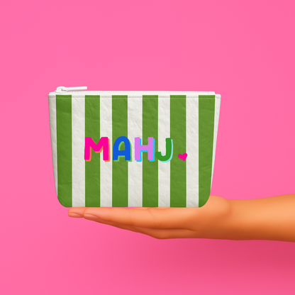 Mahjong Pouch | MAHJ Leather Flat Zip Mahjong gift 8"x10"