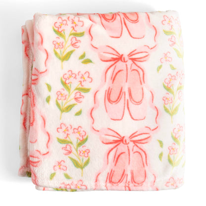 Pink Ballet Slippers & Florals Fleece Throw Blanket
