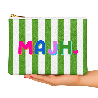 Mahjong Pouch | MAHJ Leather Flat Zip Mahjong gift 8"x10"