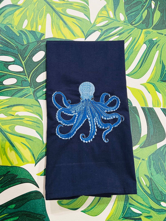 Towel - Blue Octopus on navy