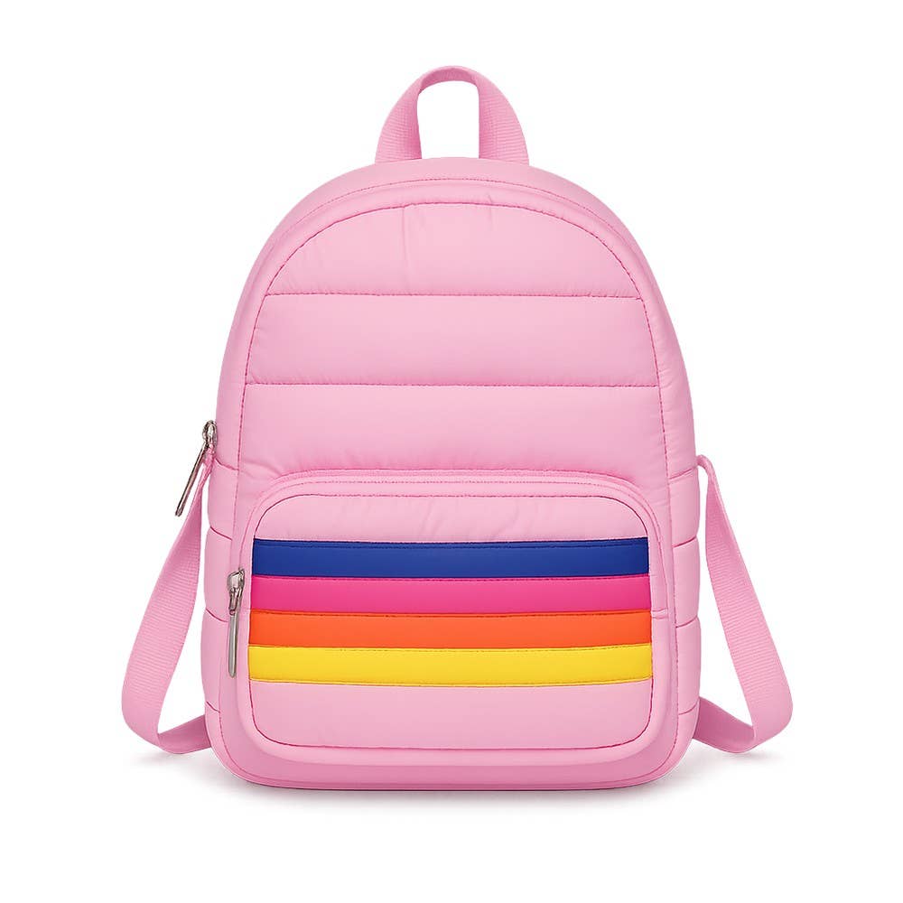 Pink Puffer Mini backpack with retro stripes