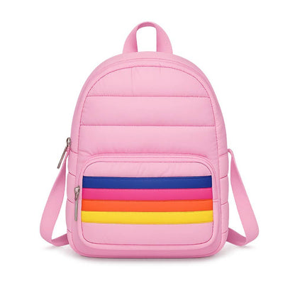 Pink Puffer Mini backpack with retro stripes
