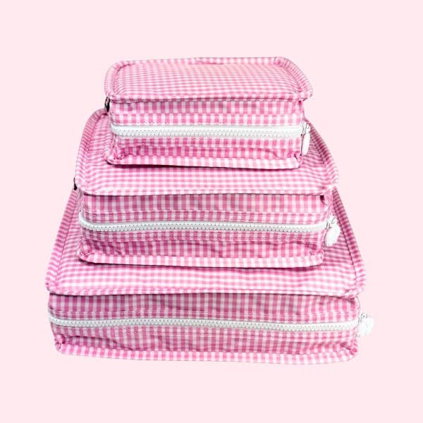 Wipeable Pink Gingham Stacking Set