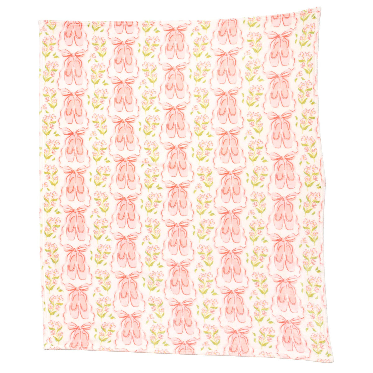 Pink Ballet Slippers & Florals Fleece Throw Blanket