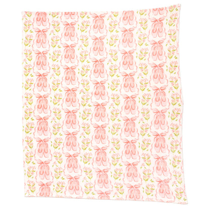 Pink Ballet Slippers & Florals Fleece Throw Blanket