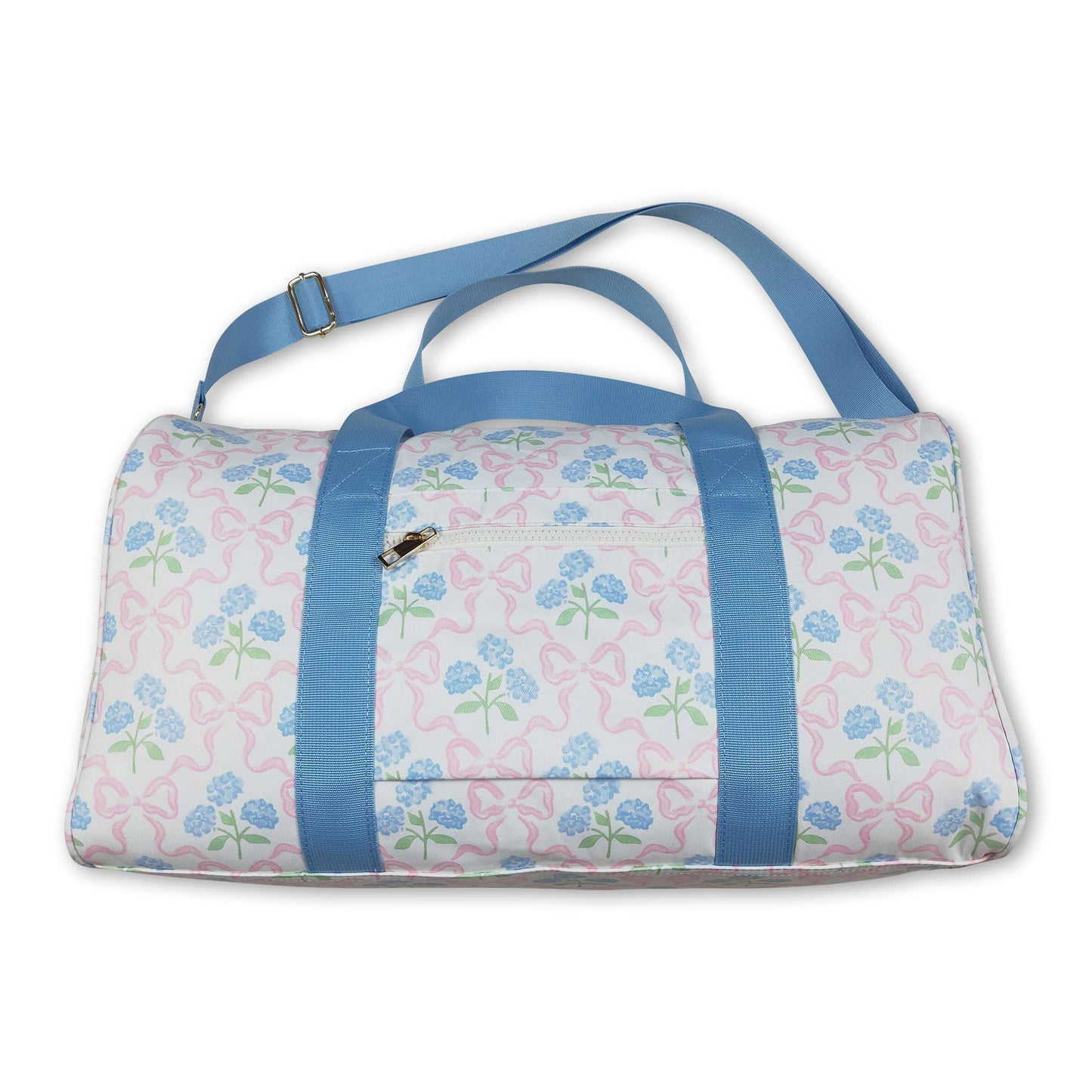 Light blue ruffle band floral bow women duffel bag