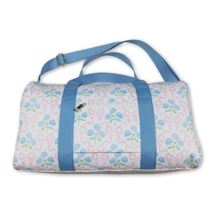 Light blue ruffle band floral bow women duffel bag
