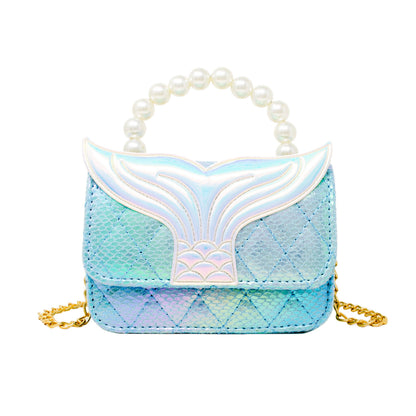 Mermaid Tail Pearl Handle Bag: Blue