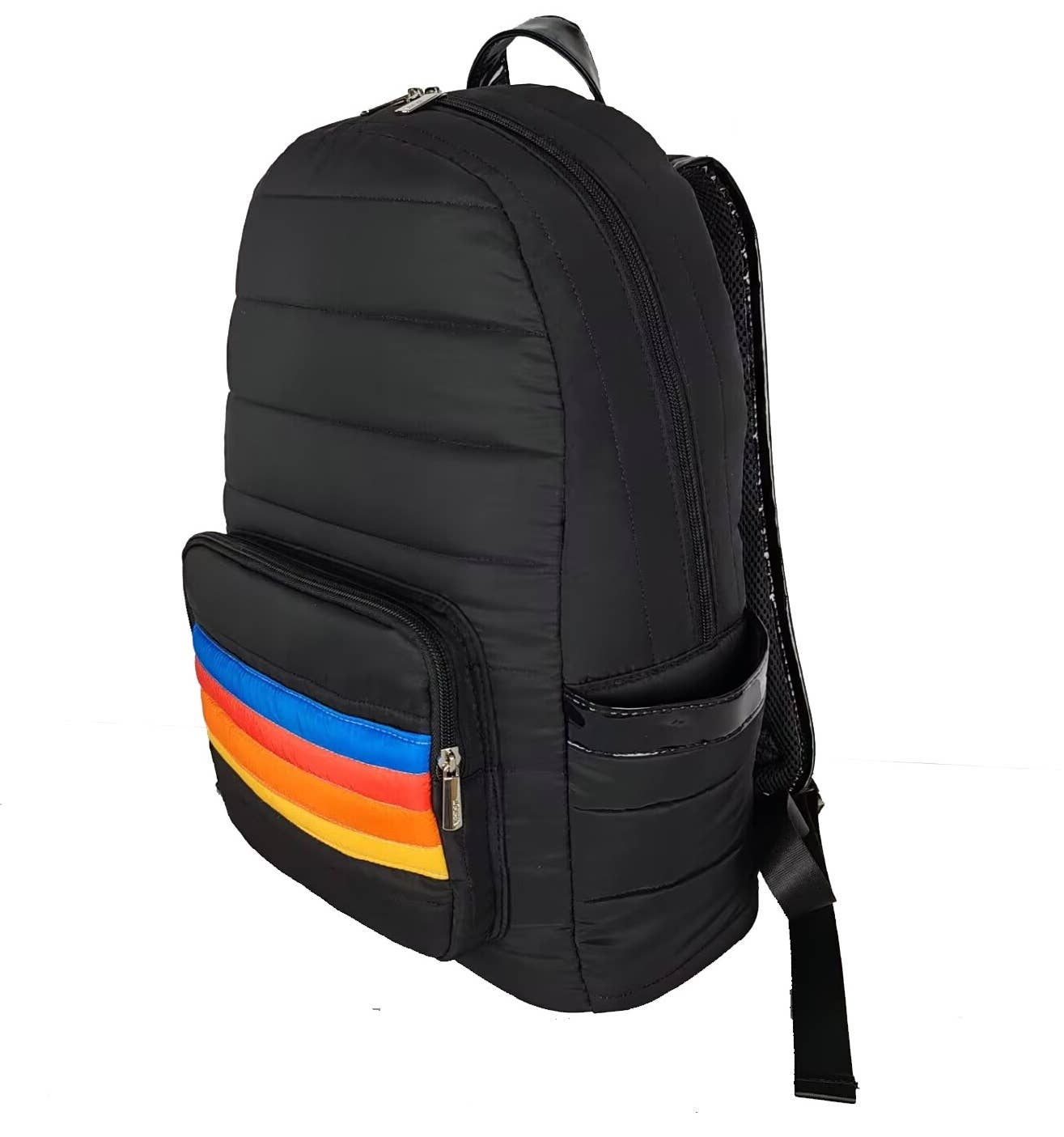 Black Retro Stripes Puffer Backpack