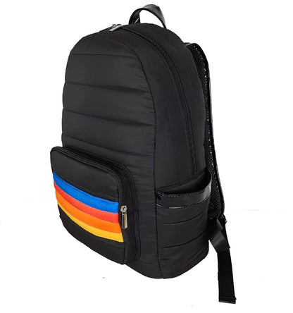 Black Retro Stripes Puffer Backpack