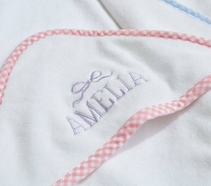Hooded Terry Cloth Towel Bath Set - Gingham: Pink