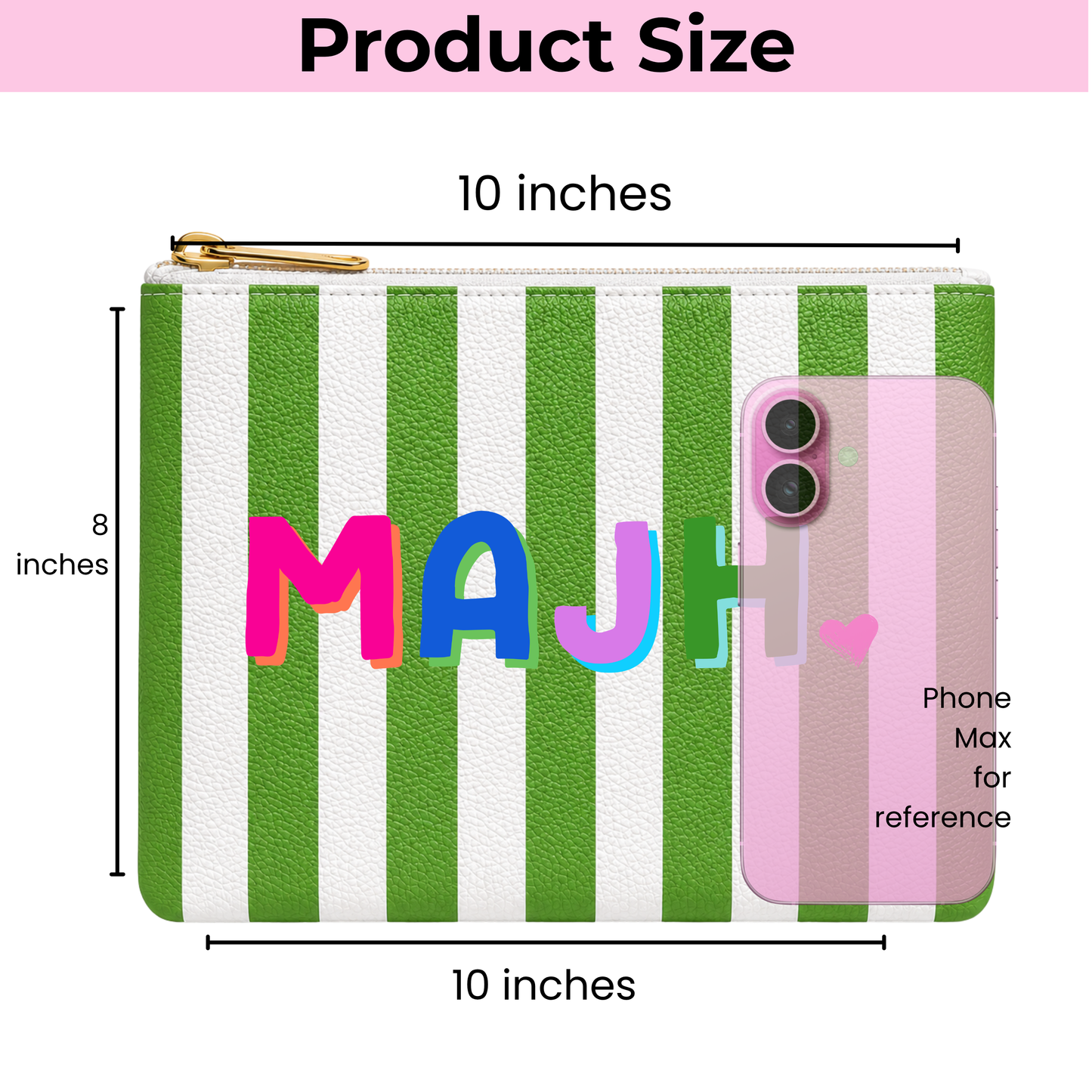 Mahjong Pouch | MAHJ Leather Flat Zip Mahjong gift 8"x10"