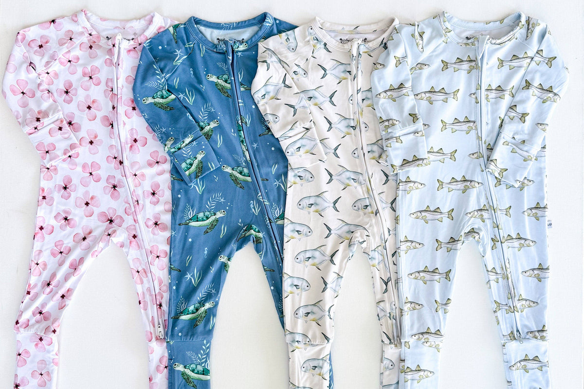 Sanibel Sea Turtle Zippy Sleepers with Fold Over Cuffs