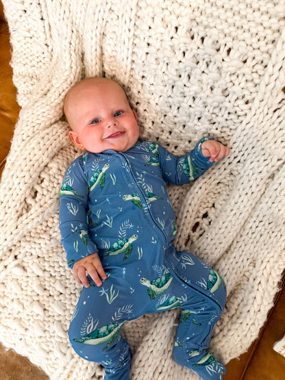 Sanibel Sea Turtle Zippy Sleepers with Fold Over Cuffs