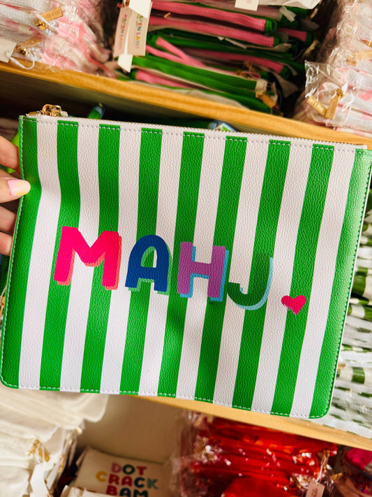 Mahjong Pouch | MAHJ Leather Flat Zip Mahjong gift 8"x10"