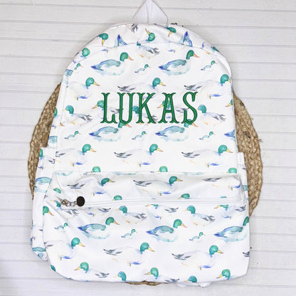 Nylon Backpack (Full Size): Scallop Stripe Floral