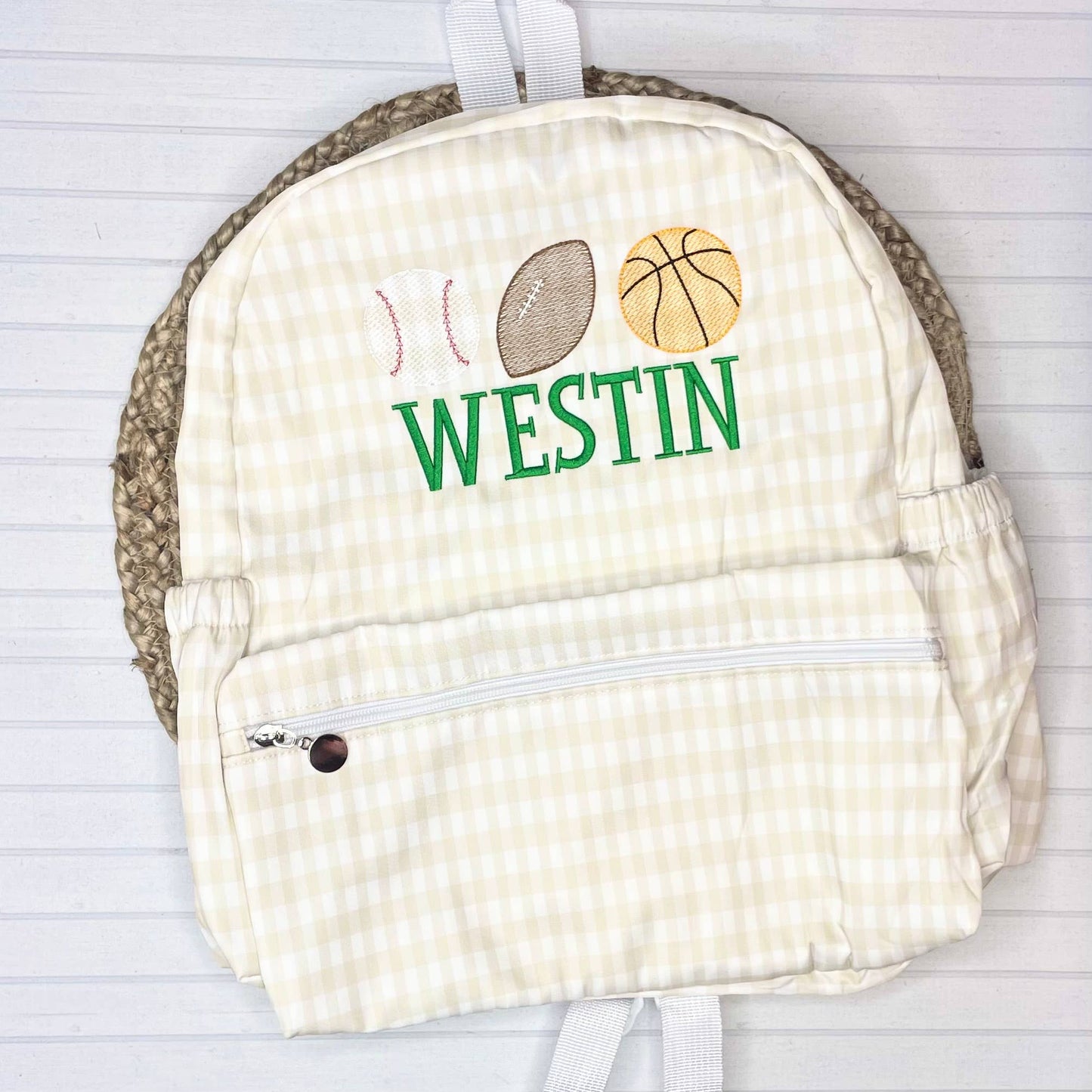 Nylon Backpack (Full Size): Navy/Green Plaid