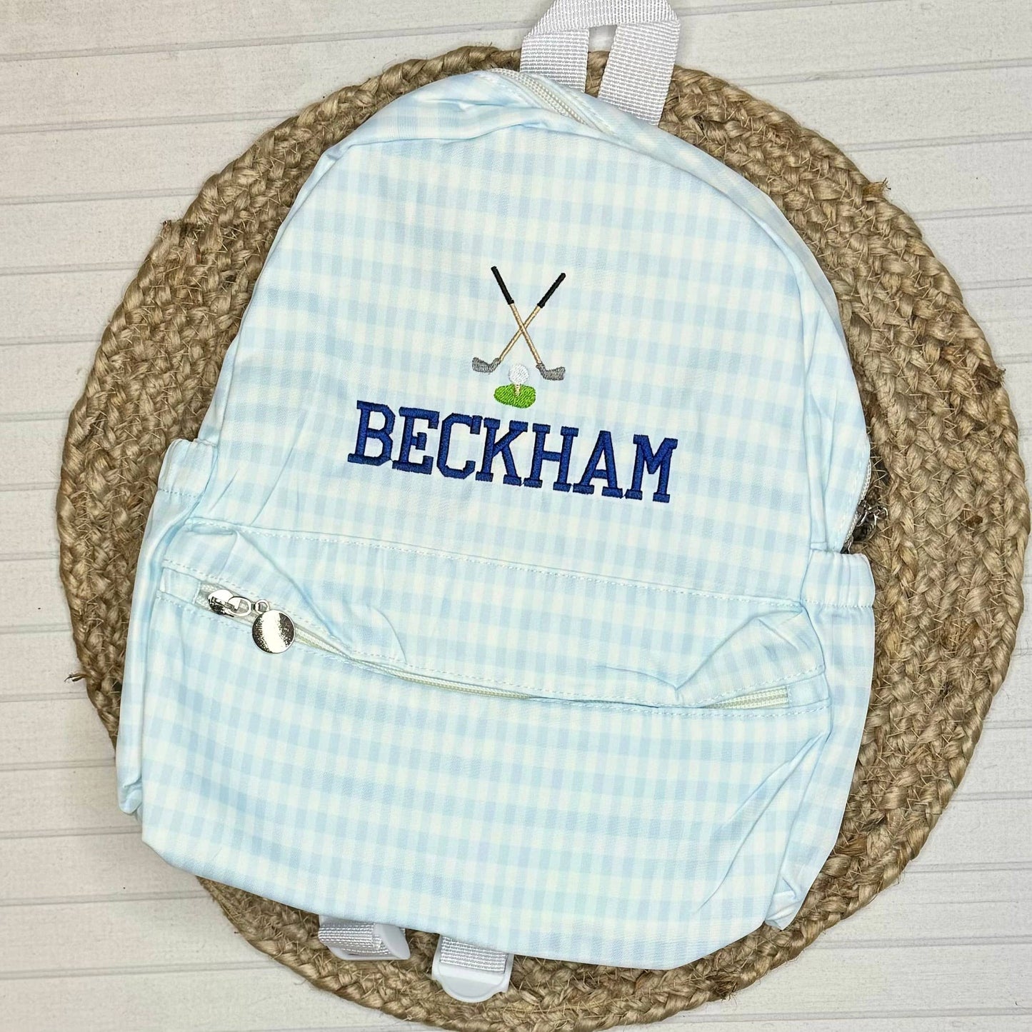 Nylon Backpack (Full Size): Navy/Green Plaid