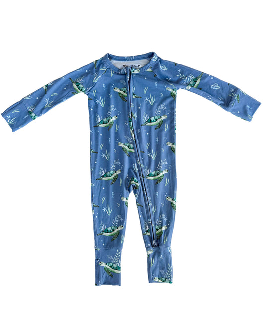 Sanibel Sea Turtle Zippy Sleepers with Fold Over Cuffs