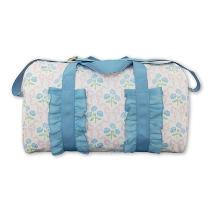 Light blue ruffle band floral bow women duffel bag