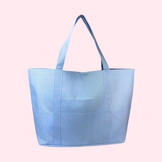 Baby Blue Preppy Stripe Wipeable Big Mama Tote