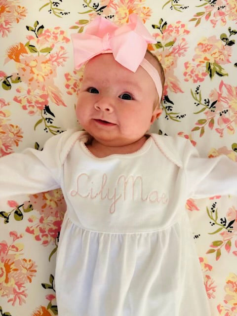 THE LILLY GOWN: Baby girl coming home outfit, Little girl Gown, Personalized baby gift, Monogrammed sleeper, Pima Cotton, newborn