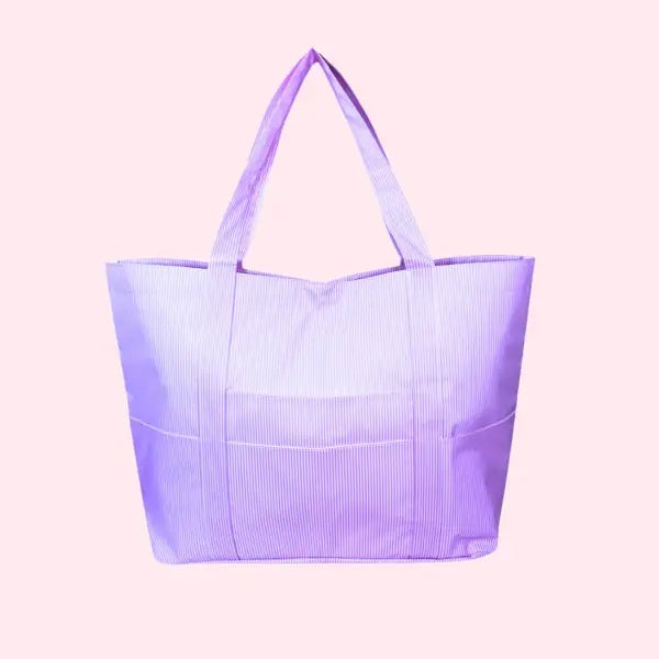 Lilac Preppy Stripe Wipeable Big Mama Tote Bag