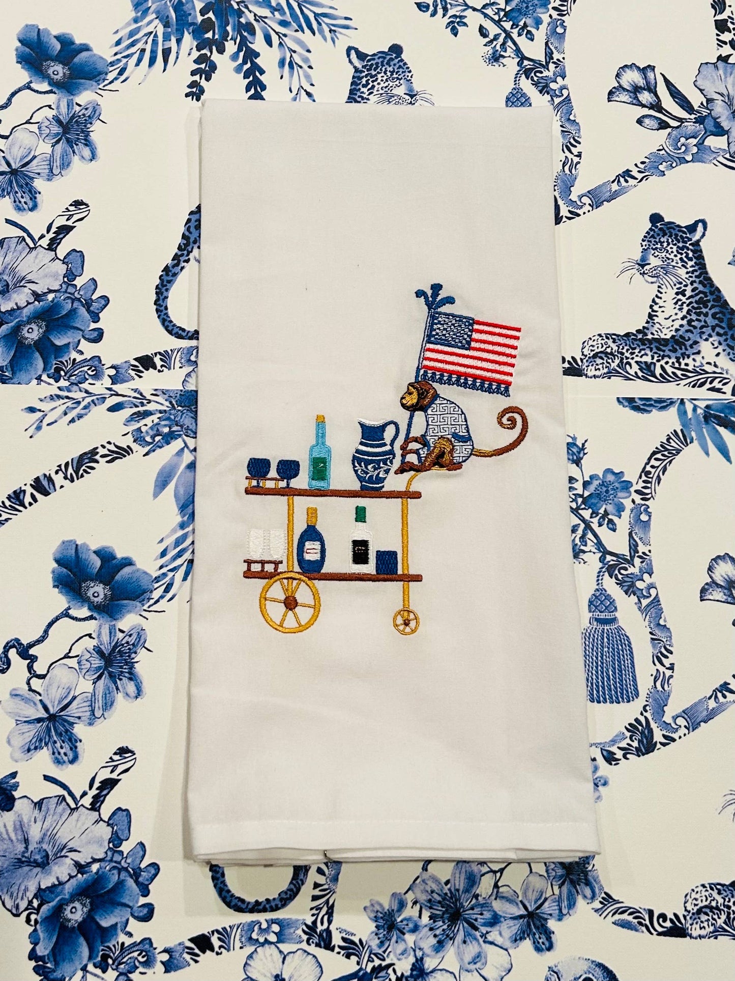 Towel - American Monkey Patriotic Bar Cart on white