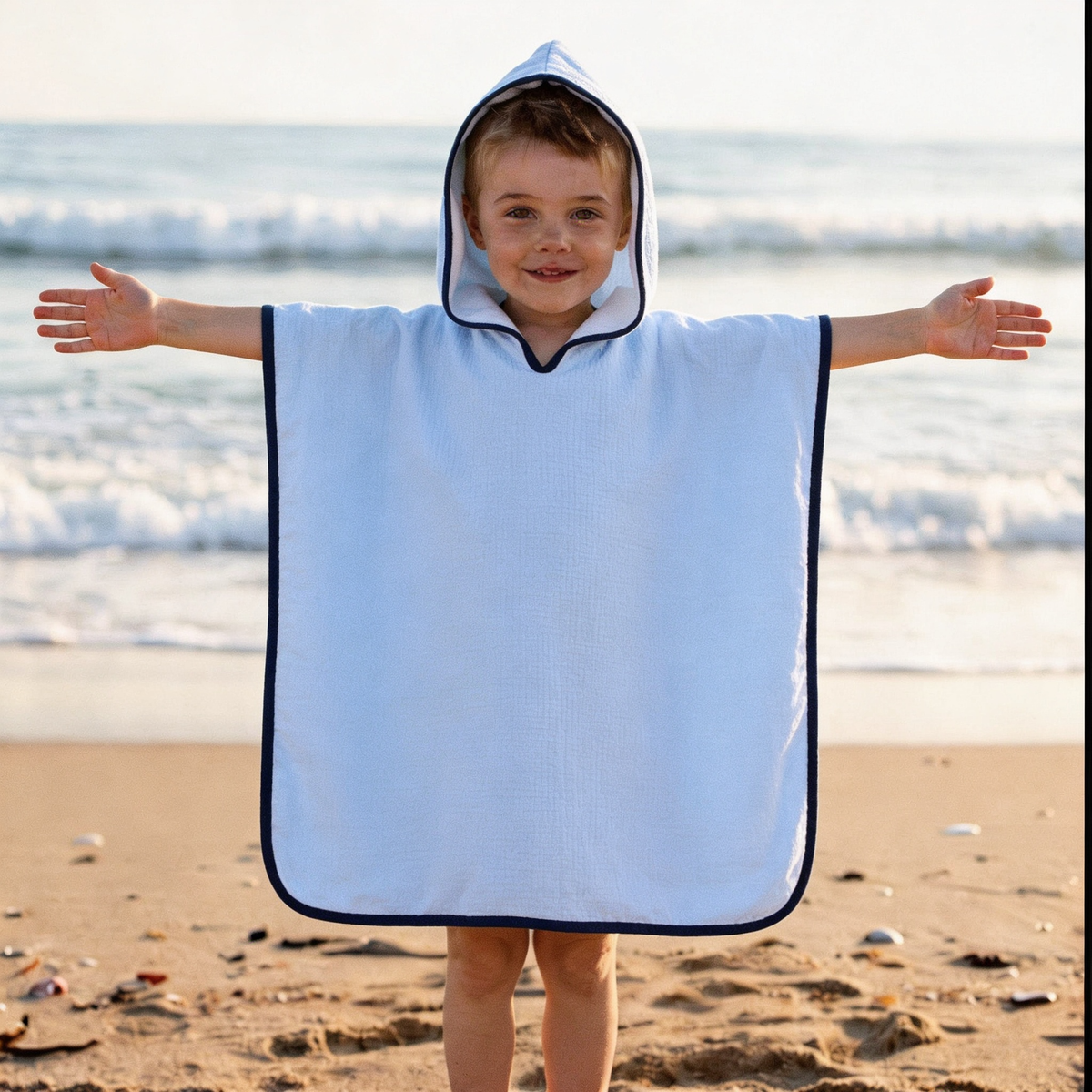 Seersucker Hooded Beach Towel : Blue