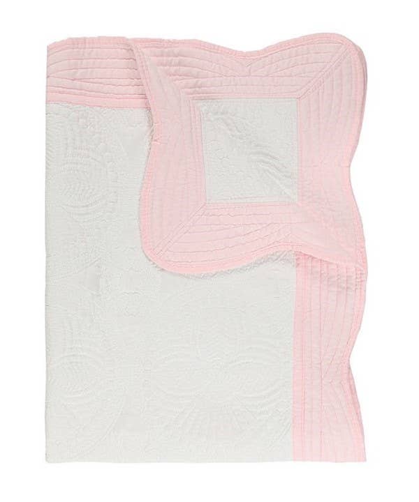 Heirloom Quilt - Baby Quilt Blanket Monogram: White & Pink