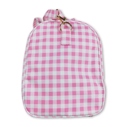 Pink plaid ruffle women duffel bag