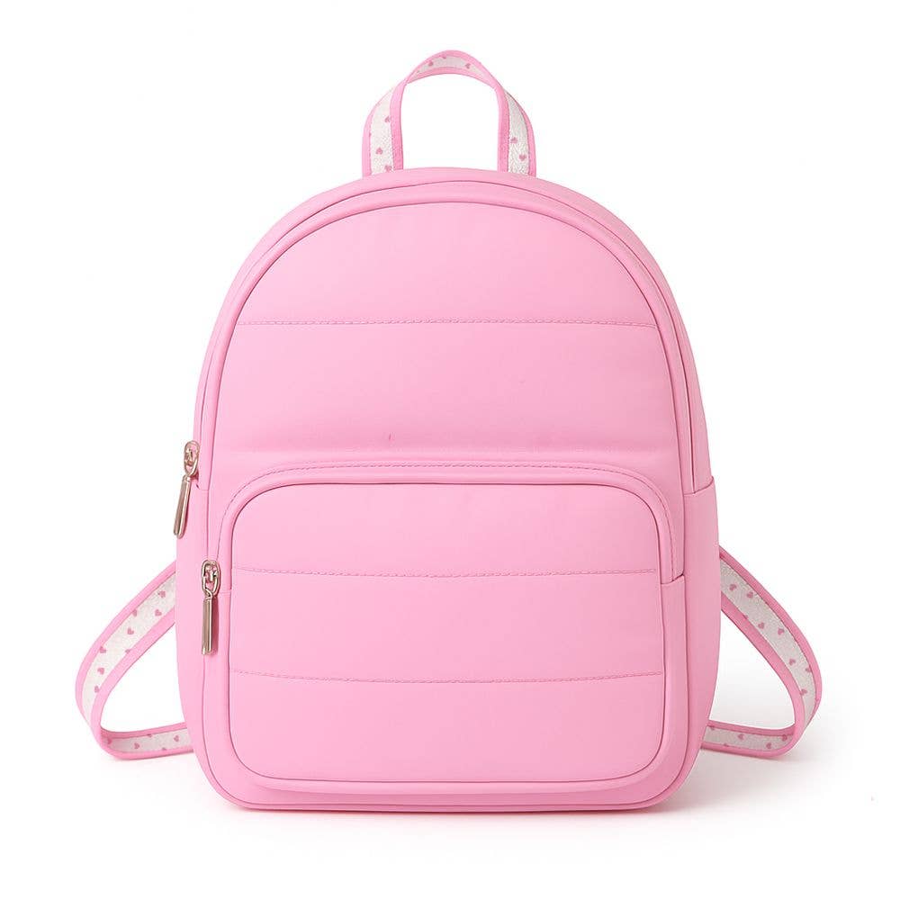Pink Puffer Mini backpack with Heart Straps