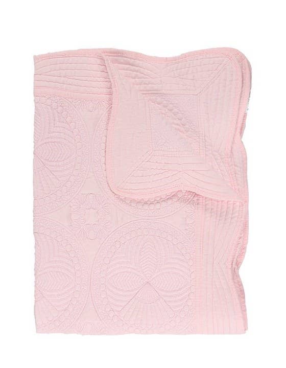 Heirloom Quilt - Baby Quilt Blanket Monogram: White & Pink