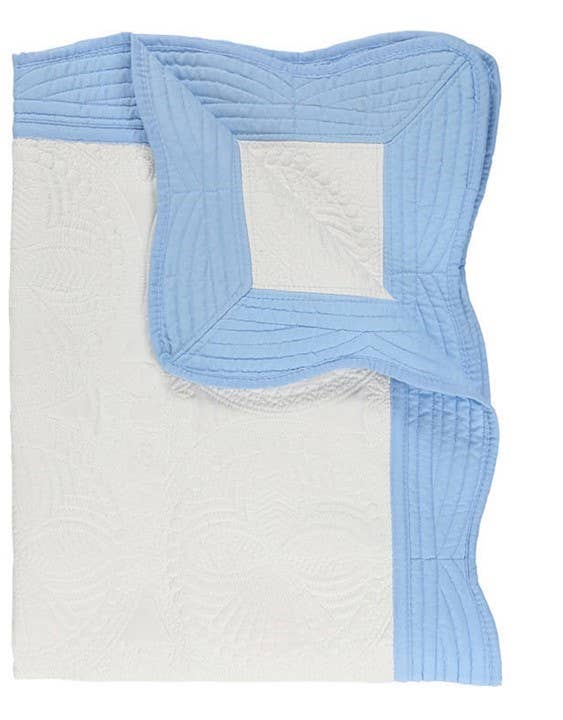 Heirloom Quilt - Baby Quilt Blanket Monogram: White & Baby Blue