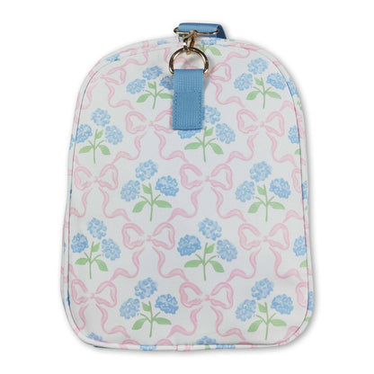 Light blue ruffle band floral bow women duffel bag