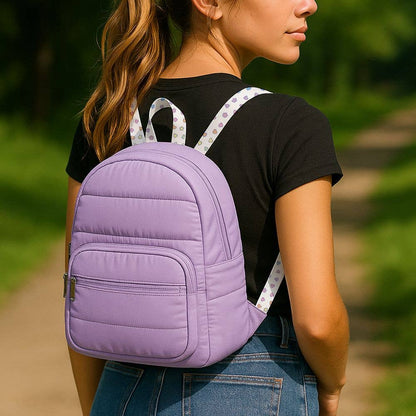 Purple Puffer Mini backpack with rainbow remix