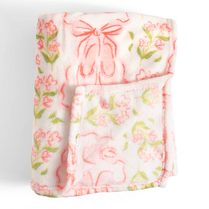 Pink Ballet Slippers & Florals Fleece Throw Blanket