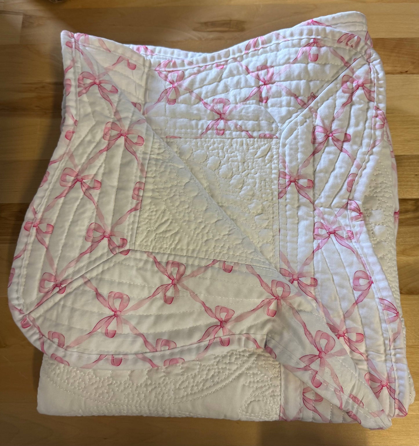 Heirloom Quilt - Baby Quilt Blanket Monogram: White & Baby Blue