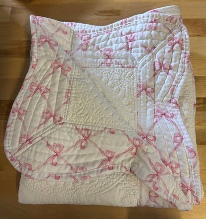 Heirloom Quilt - Baby Quilt Blanket Monogram: White & Baby Blue