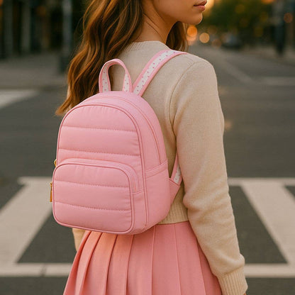 Pink Puffer Mini backpack with Heart Straps