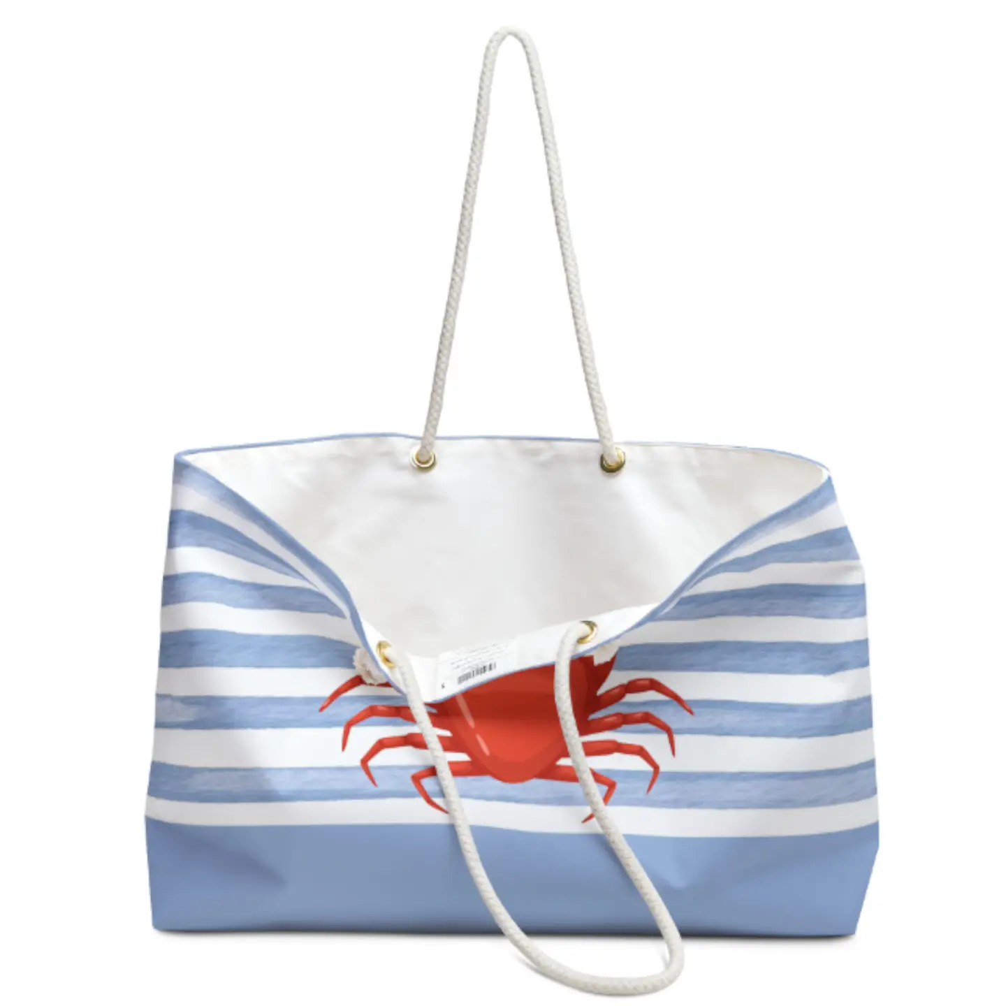 Weekender Tote Bag - Blue Stripes with Crab