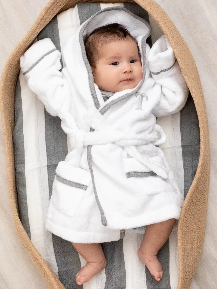 Terry Bathrobe_white + Grey