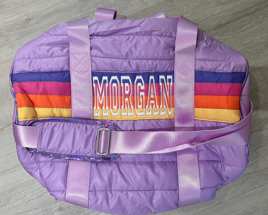 Purple Puffer Duffle Bag Retro Stripe
