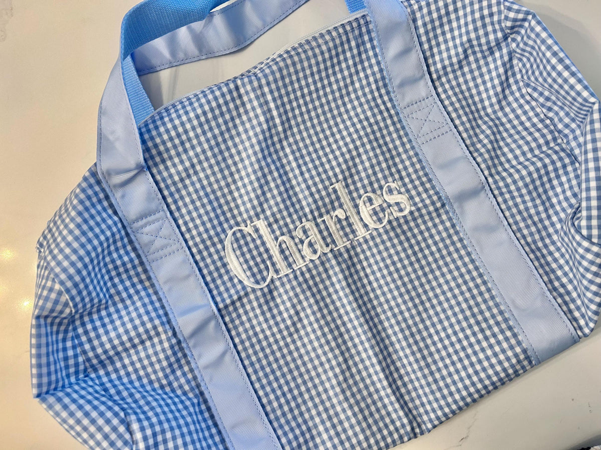 Baby Blue Gingham Medium Duffel | Mint