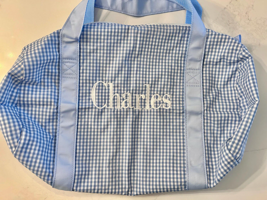 Baby Blue Gingham Medium Duffel | Mint