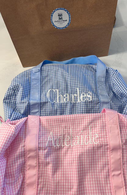 Baby Blue Gingham Medium Duffel | Mint