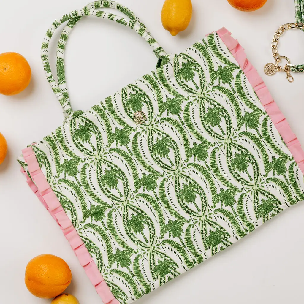 Ruffle Tote, Textured Palm Stripe: Lilly Pulitzer