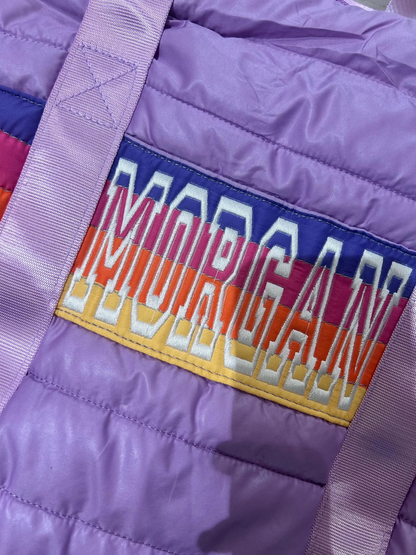 Purple Puffer Duffle Bag Retro Stripe