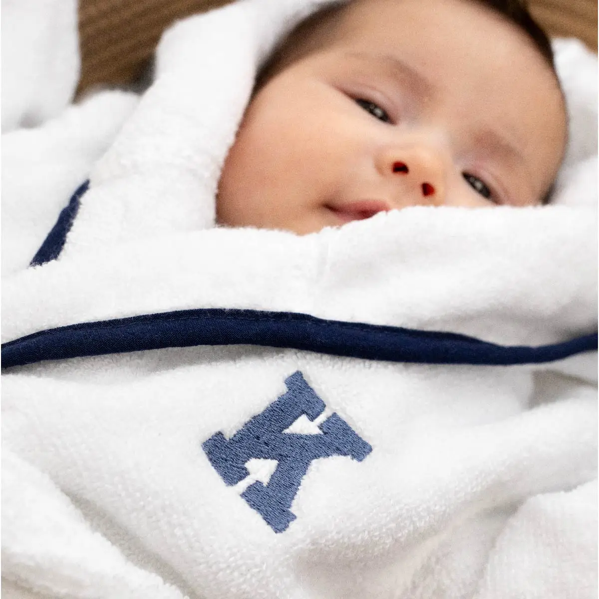 Terry Bathrobe_white + Navy