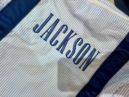 Navy Seersucker Medium Duffel | Mint